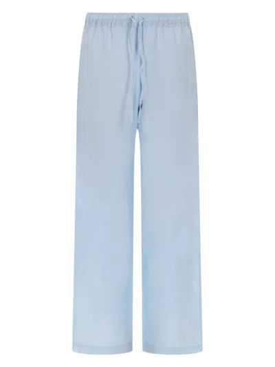 120% Lino Pantalone Ampio In Lino In Blue