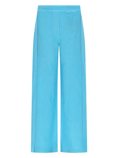 120% Lino Pantalone Ampio In Lino In Blue