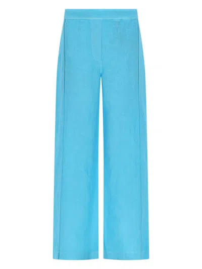120% Lino Pantalone Ampio In Lino In Blue