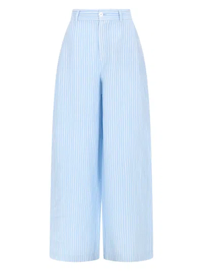 120% Lino Pantalone In Lino In Blue