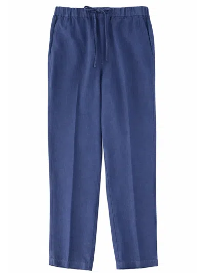 120% Lino Pantalone In Lino Con Coulisse In Blue