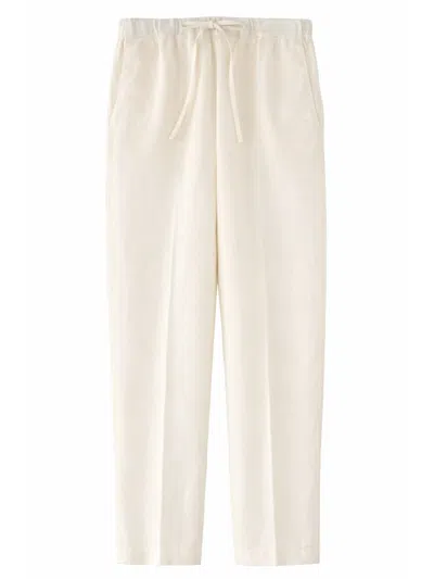 120% Lino Pantalone In Lino Con Coulisse In White