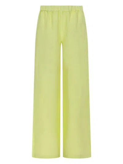 120% Lino Pantalone In Lino In Green