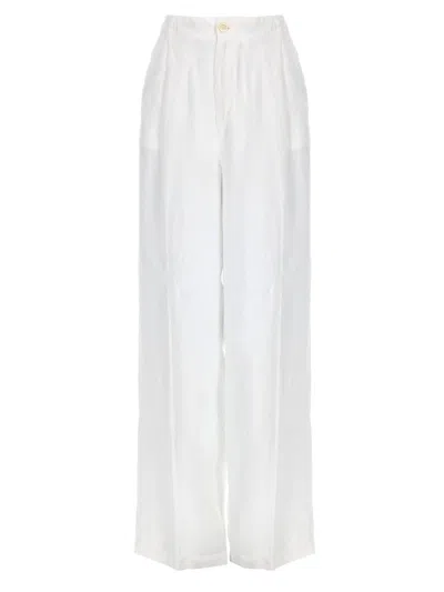 120% Lino White Luxurious Linen Wide-leg Trousers