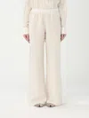120% Lino Relaxed Wide-leg Linen Pants With Drawstring Waist In Milch