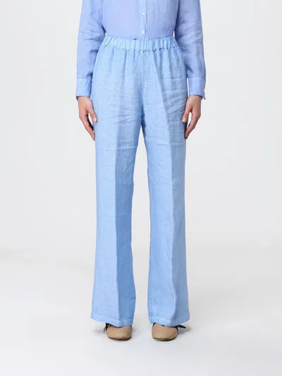 120% Lino Pants Woman In Blue