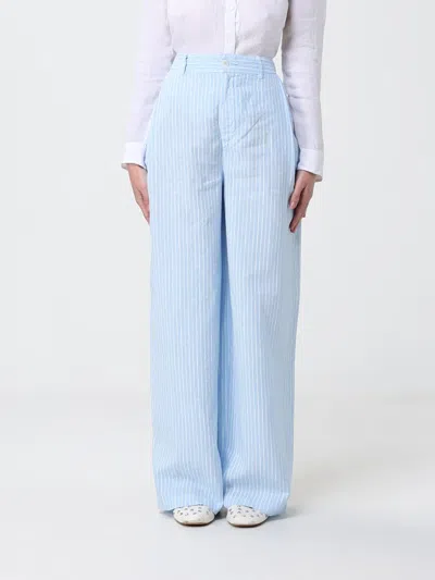 120% Lino Pantalone In Lino In Blue