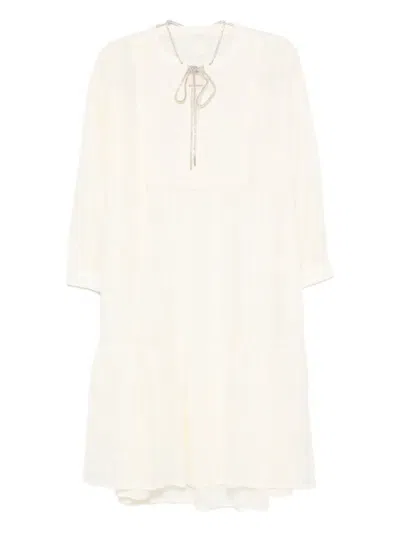120% Lino Patterned-jacquard Dress In Yellow