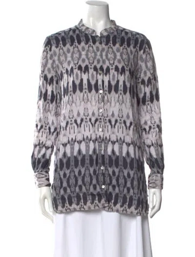 Pre-owned 120% Lino Patterned Long Sleeve Button-up Top In White