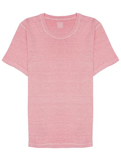 120% Lino Short Sleeve Linen T-shirt With Embroidered Logo In Pink