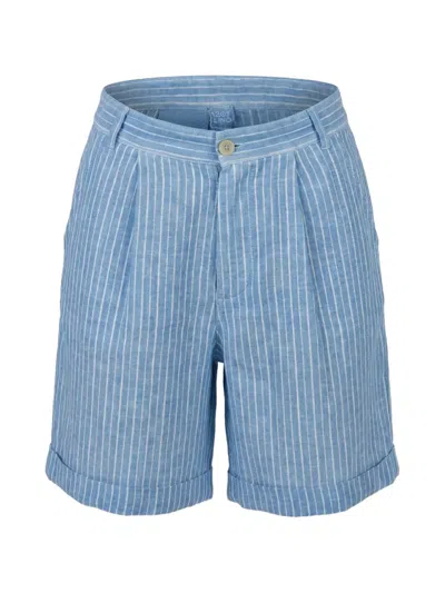 120% Lino Pinstripe-print Shorts In Blue