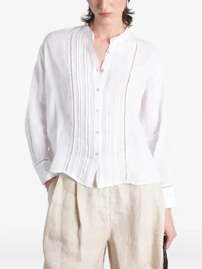 120% Lino Pin-tucked Open-stitch Shirt In White