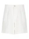 120% Lino Pleated Linen Shorts In White