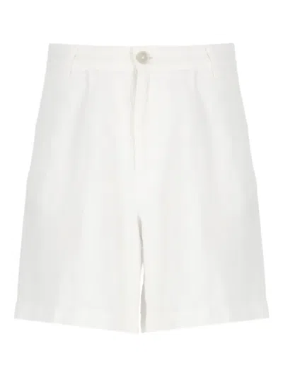 120% Lino Pleated Linen Shorts In White