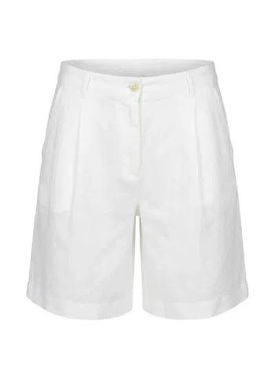 120% Lino Pleated Linen Shorts In White