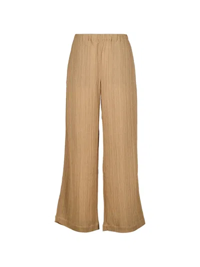 120% Lino Pleated Palazzo Pants In Brown