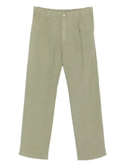 120% Lino Pleated-pocket Trousers In Green