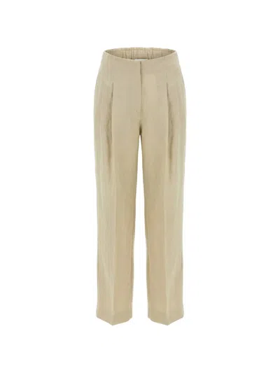 120% Lino Pleated Trousers In Neutral
