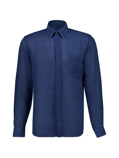 120% Lino Pocket Long-sleeve Shirt In Blue