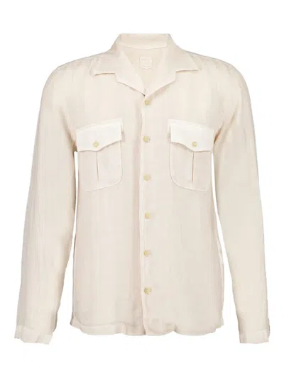 120% Lino Pocket Long-sleeve Shirt In White