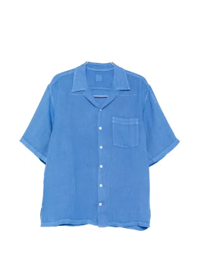 120% Lino Pocket Short-sleeve Shirt In Blue
