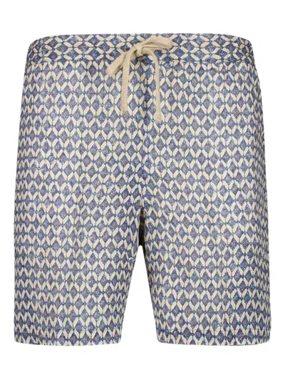 120% Lino Printed Bermuda Shorts In Blue