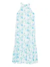 120% Lino Printed Dress In Blue