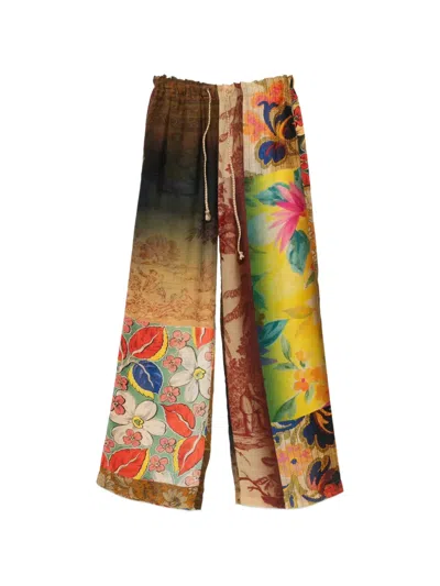 120% Lino Printed Palazzo Pants In Multi