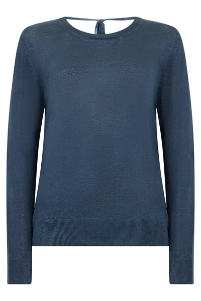 120% Lino Pure Linen Sweater In Blue