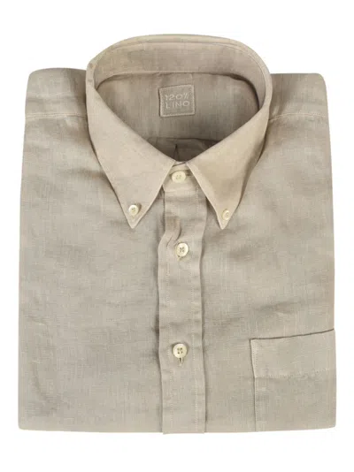 120% Lino Regular Fit Button Down Shirt In Nut