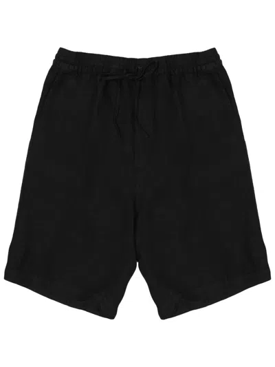 120% Lino Relaxed Fit Elastic Waistband Shorts In Black