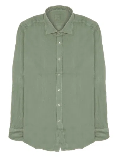 120% Lino Relaxed Linen Button-down Casual Shirt In Green