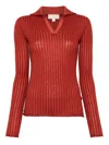 120% Lino Ribbed-knit Jumper In Red