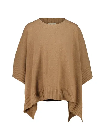 120% Lino Ribbed-knit Poncho In Brown