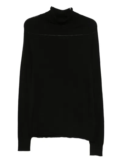 120% Lino Roll-neck Sweater In Black