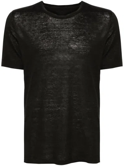 120% Lino Round-neck Linen T-shirt In 黑色