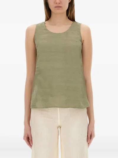 120% LINO ROUND-NECK LINEN TOP