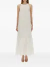 120% Lino Round-neck Tiered Dress In White