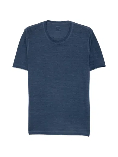 120% Lino Round-neck Short-sleeve T-shirt In Blue