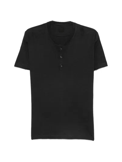 120% Lino Linen Crew Neck Short Sleeve T-shirt In Black