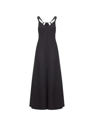 120% Lino Long Linen Dress With Chiffon Inserts In Black