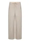 120% Lino Relaxed Wide-leg Linen Pants With Drawstring Waist In Beige