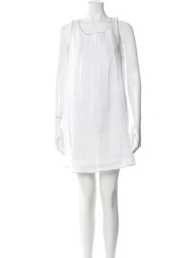 Pre-owned 120% Lino Scoop Neck Mini Dress In White