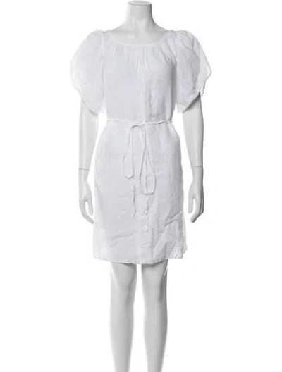 Pre-owned 120% Lino Scoop Neck Mini Dress In White