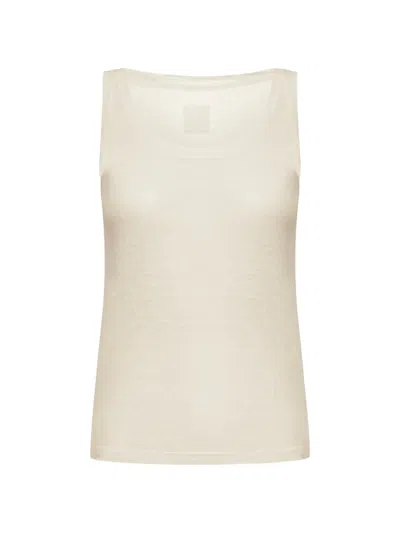 120% Lino Linen Top With Deep Neckline In Neutral