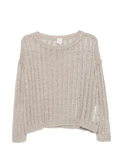 120% Lino Sequin-embellished Open-knit Sweater In Neutral