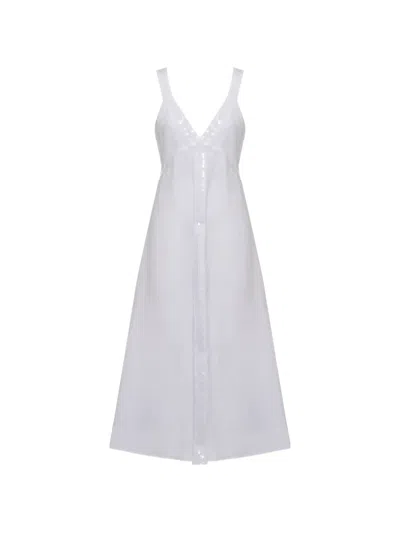 120% Lino Sequin-embellished Sleeveless Midi Dress In White