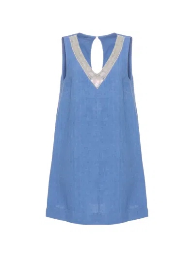 120% Lino Sequin-embellished V-neck Mini Dress In Blue