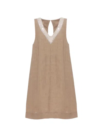 120% Lino Sequin-embellished V-neck Mini Dress In Brown