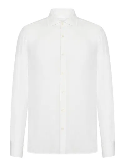 120% Lino Long Sleeves Linen Tshirt In R White Solid